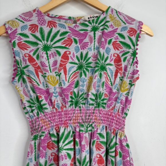 Mini Boden Dress 11-12 Tropical Floral Parrot Pockets Short Sleeve Preppy Beach - Picture 2 of 11